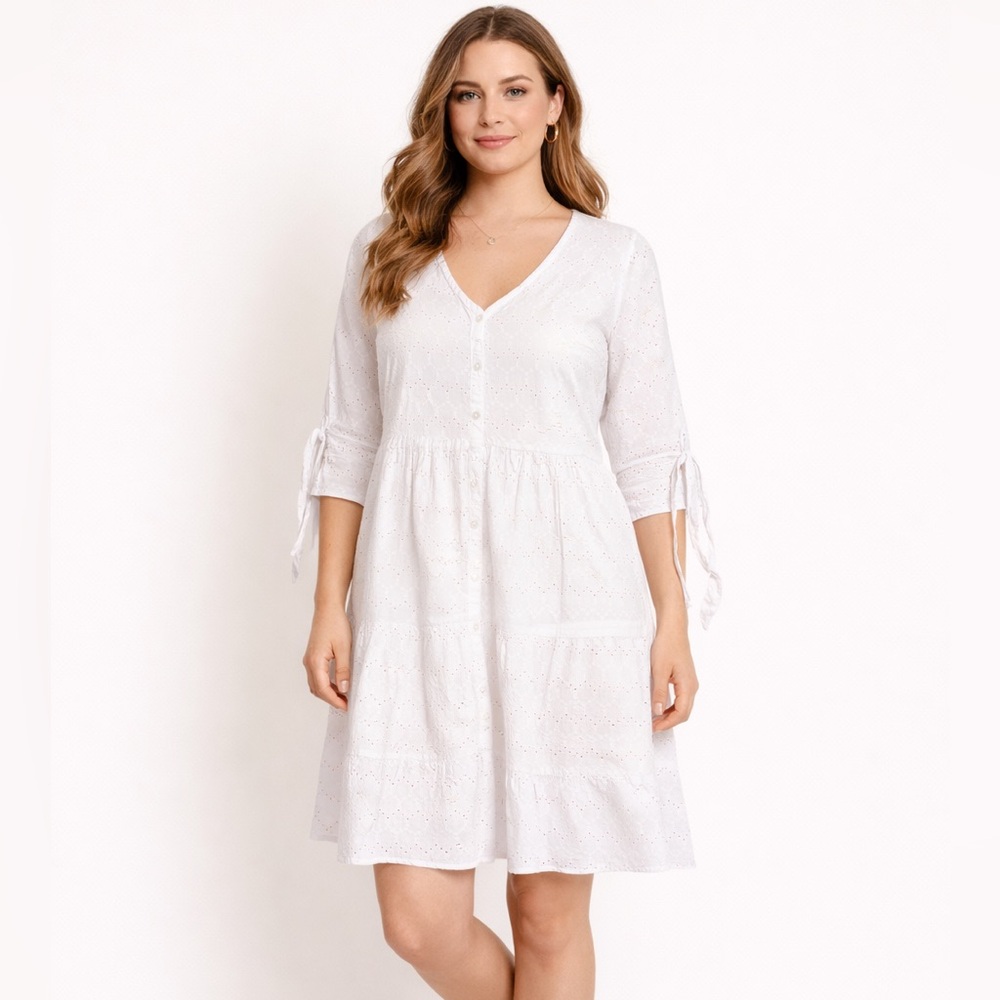 Chic White Button-Down Embroidered Mini Dress